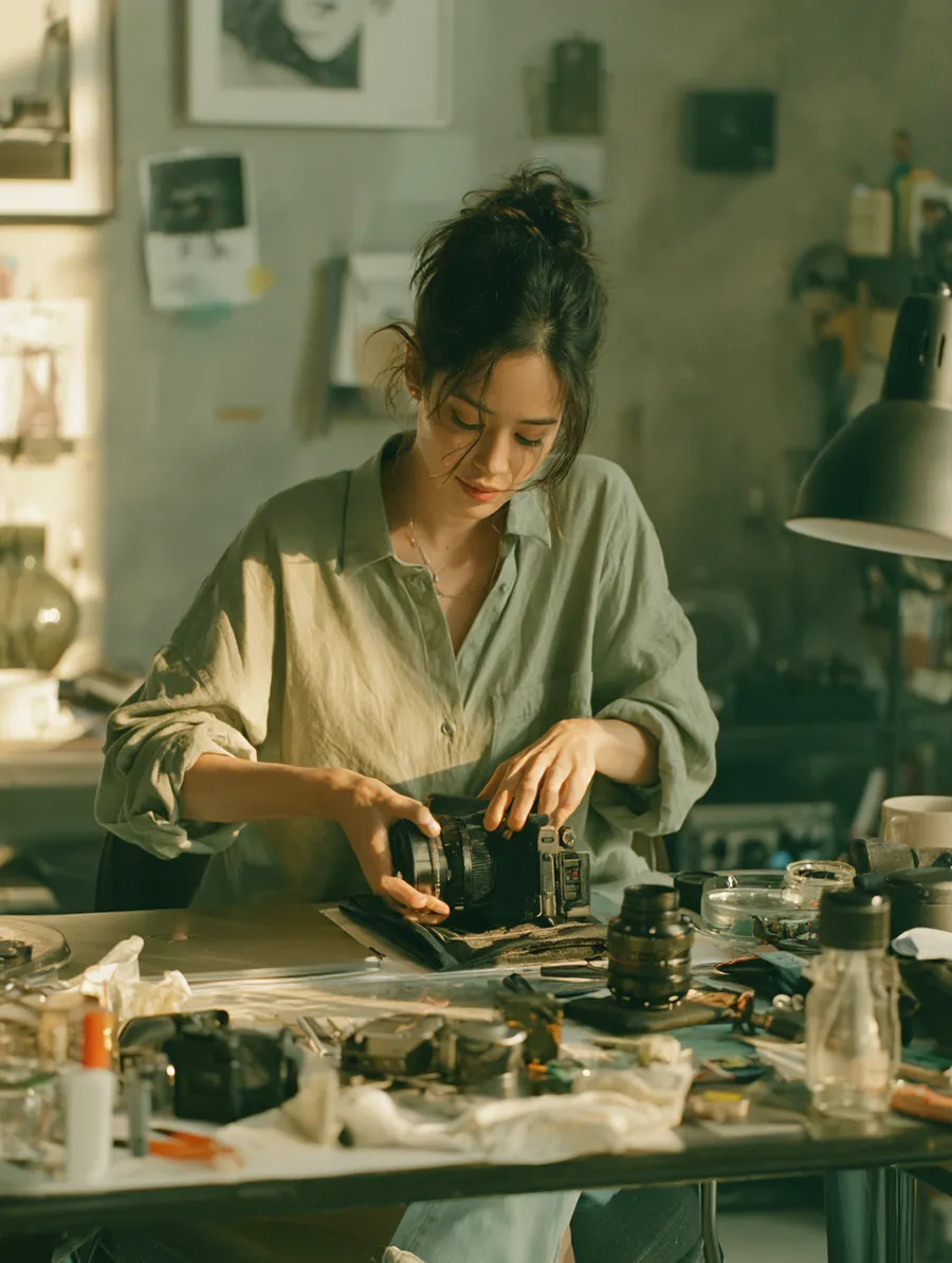 Unpacking professional camera equipment funded by a $2,000 loan